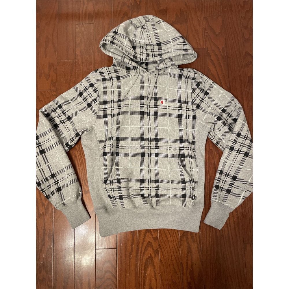 Urban Outfitters Champion‎ exclusive Reverse Weave Pullover Hoodie Gray Plaid S